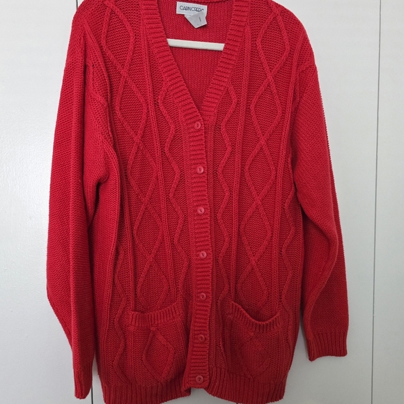 Red Cable Knit Cardigan Sweater size 2X - Picture 2 of 12
